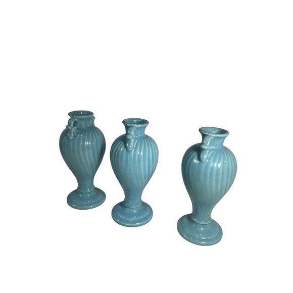 VTG Royal Haeger Light Blue Urn Vase w/Swirls 7" Ceramic Bud Vase Set Of 3 MCM - Picture 13 of 14